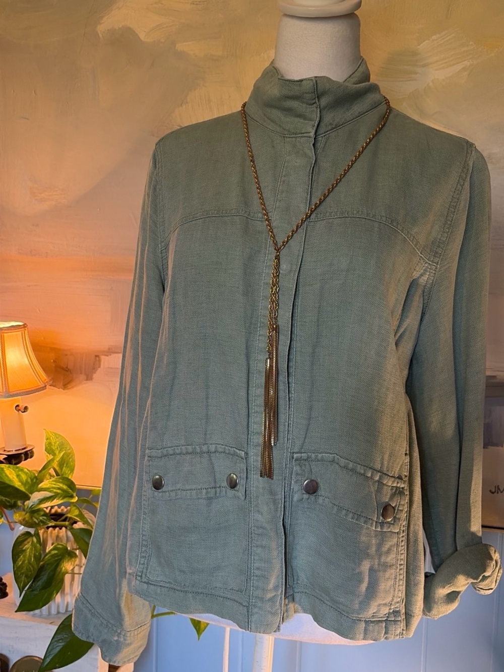 Christian Siriano Olive Green Washed Utility Jacket - Picture 2 of 8